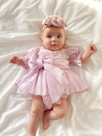 Ariel Purple Pearl Organza Sequin Baby Girl Party Romper