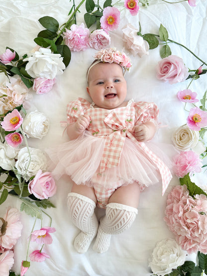 Berry Bliss Pink Gingham Baby Girl Tulle Party Romper