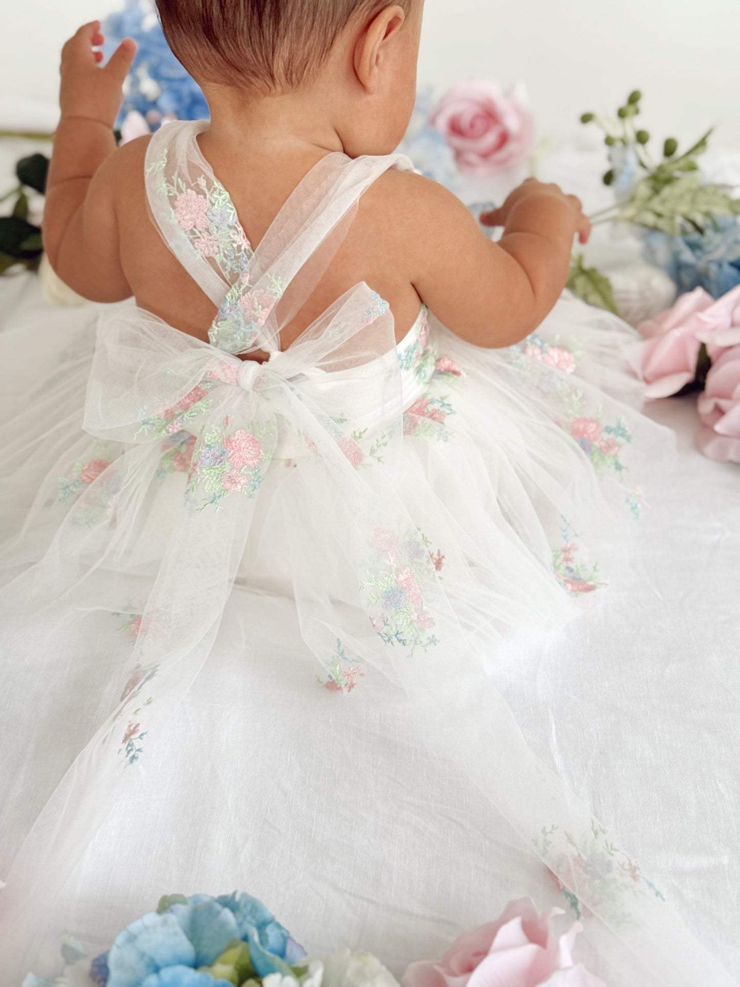 Aletta White Embroidered Baby Girl Tulle Party Romper
