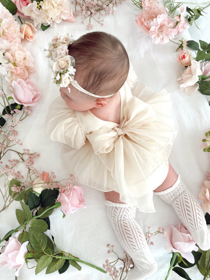 Clementine Matte Cream Organza Baby Girl Romper