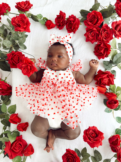 Valentina White Heart Baby Girl Tulle Party Romper