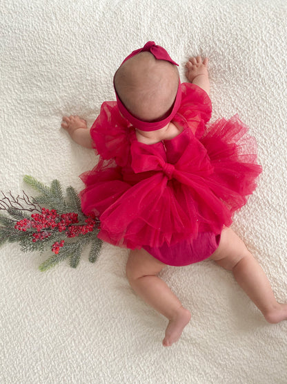 Flower Fairy Romper Ruby Red Sparkle Baby Girl Romper