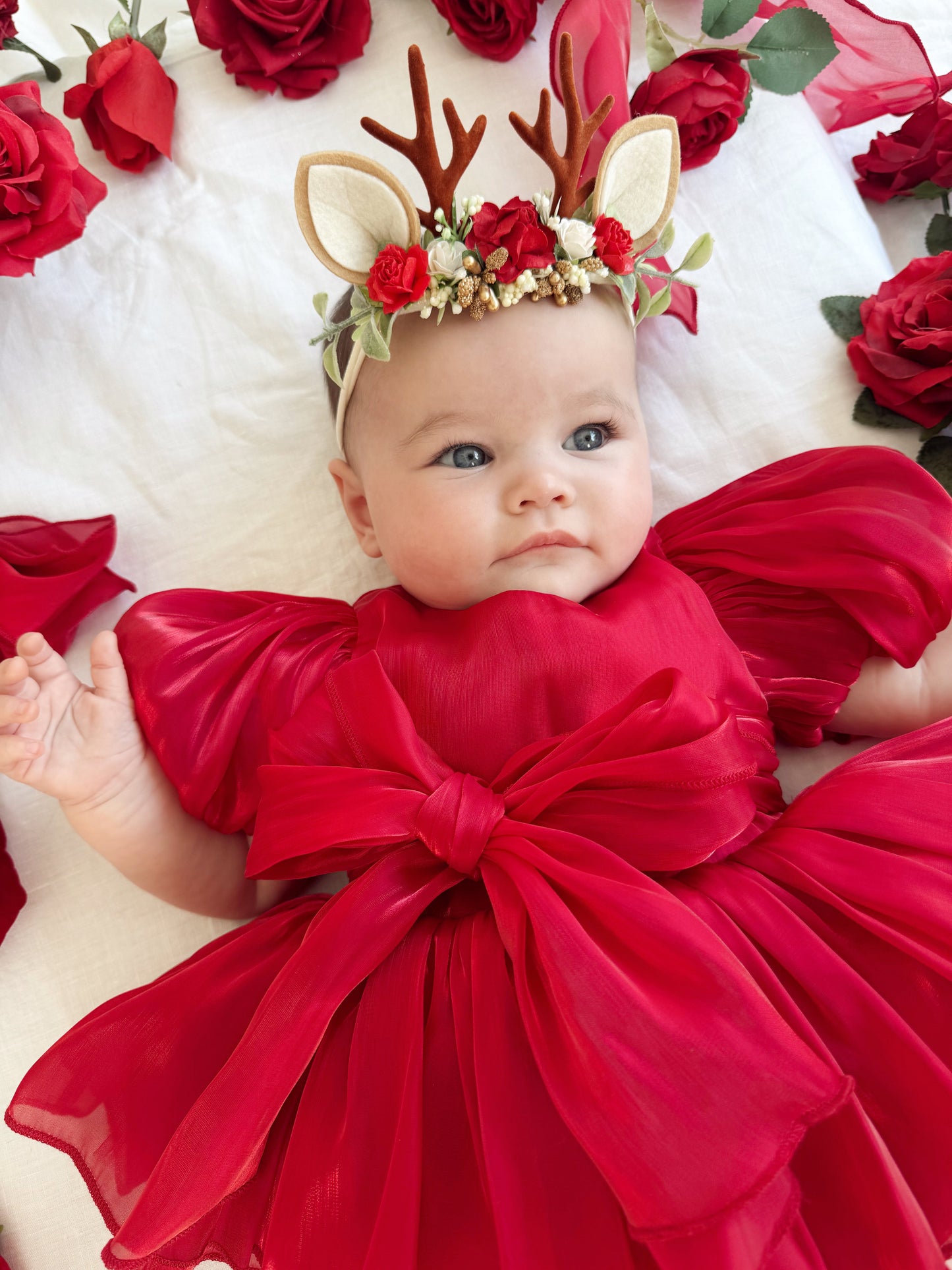 Dolly Ruby Red Organza Baby Girl Party Romper