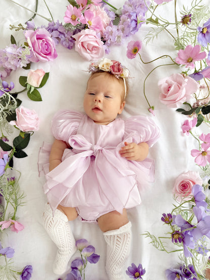 Scarlette Rose Purple Pearl Organza Baby Girl Party Romper