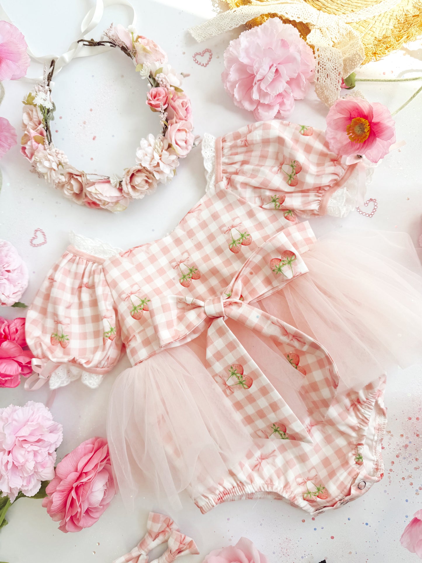 Berry Bliss Pink Gingham Baby Girl Tulle Party Romper