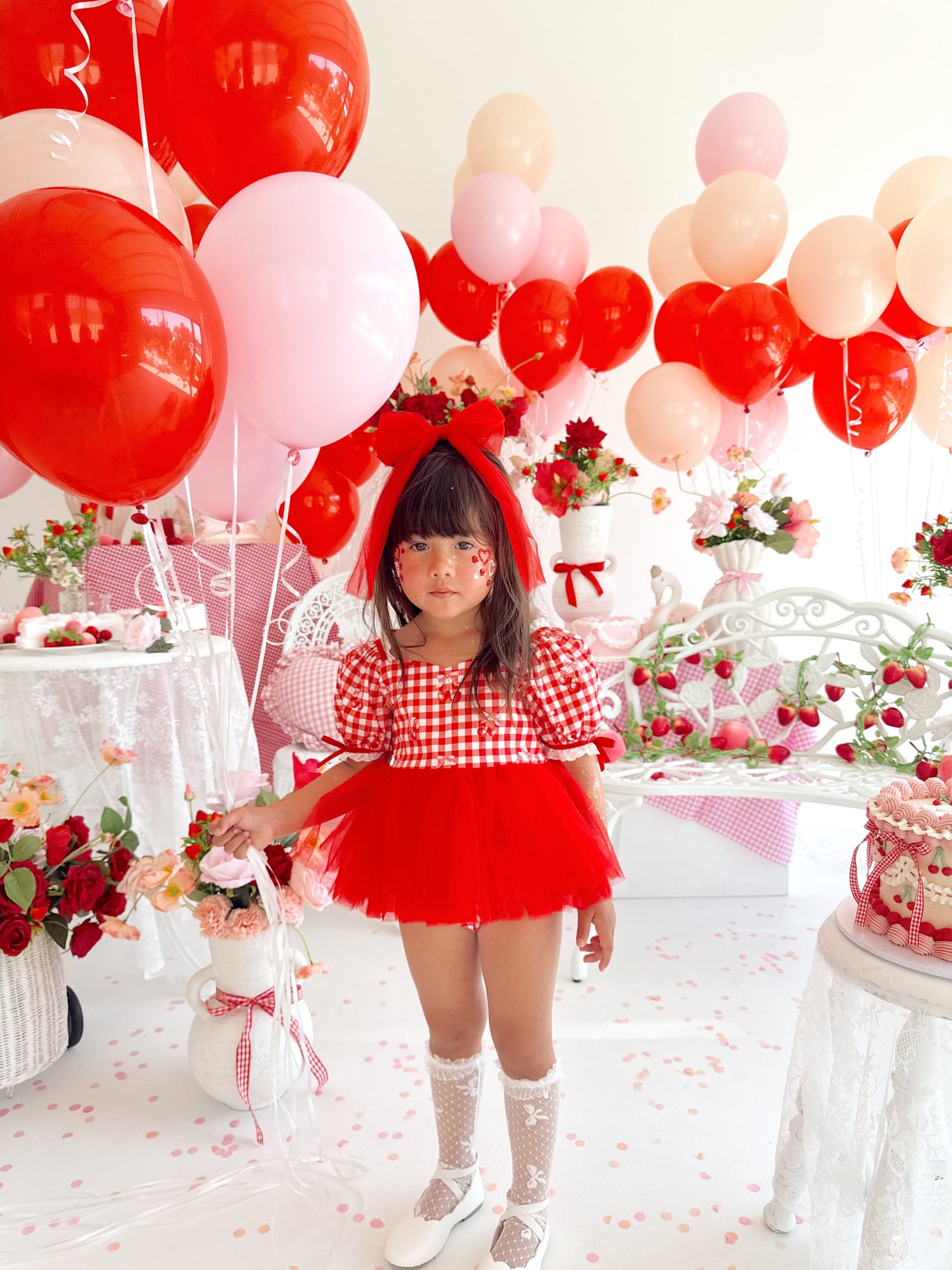 Cherry Lane Red Gingham Baby Girl Tulle Party Romper