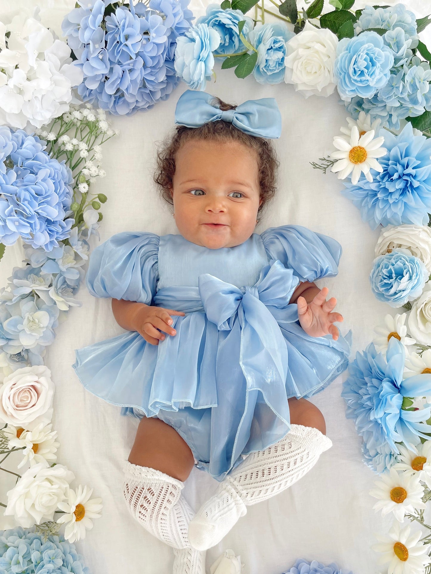 Dolly Dove Blue Organza Baby Girl Party Romper