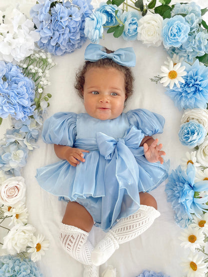 Dolly Dove Blue Organza Baby Girl Party Romper