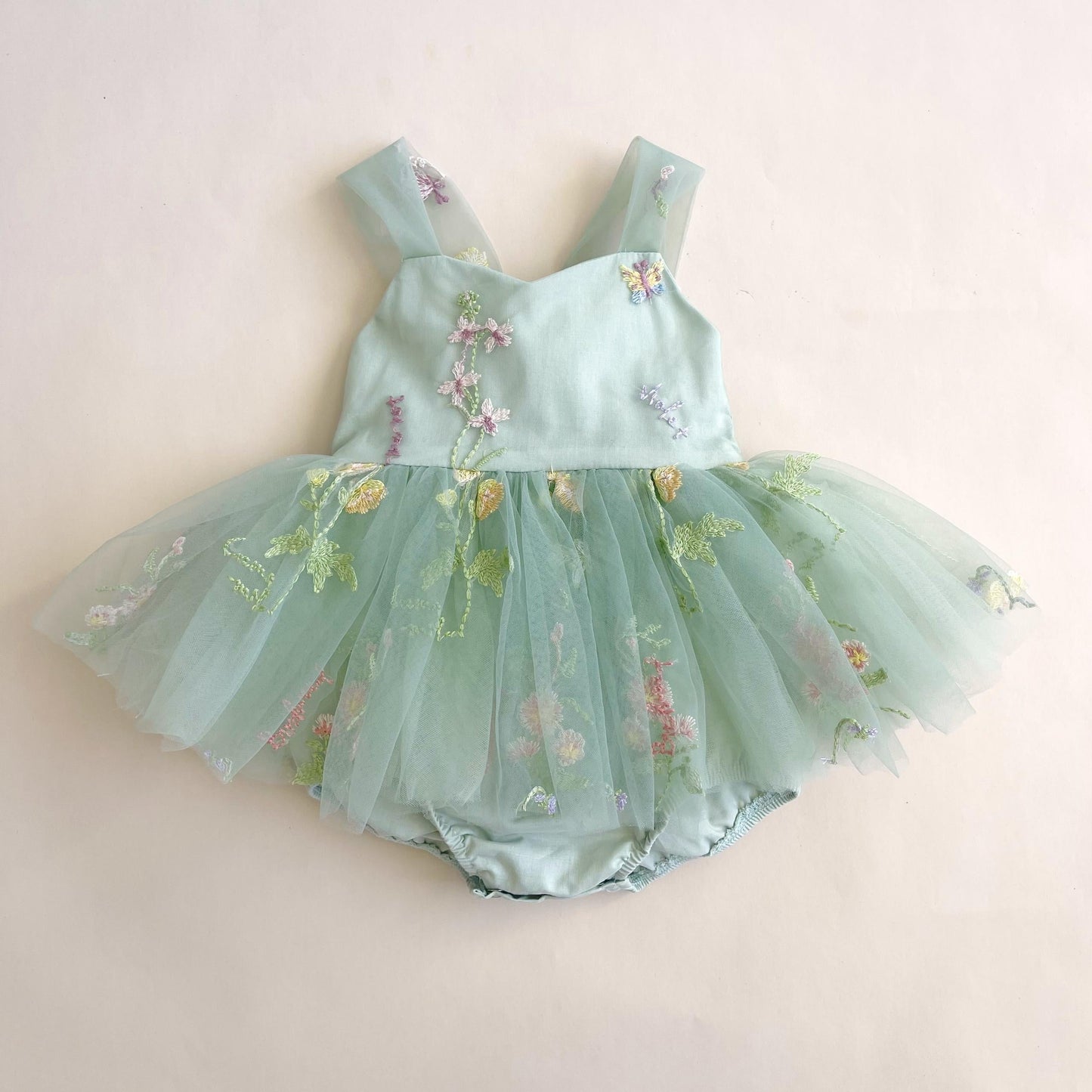 Sugar Plum Forest Green Baby Girl Tulle Party Romper
