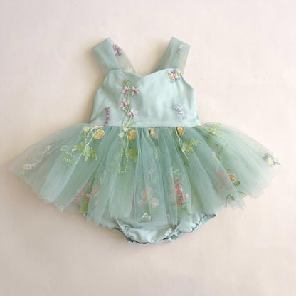Sugar Plum Forest Green Baby Girl Tulle Party Romper