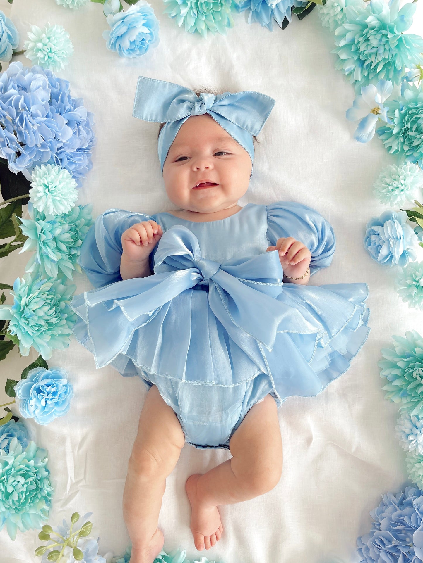 Dolly Dove Blue Organza Baby Girl Party Romper