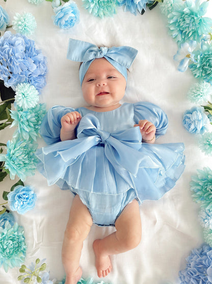 Dolly Dove Blue Organza Baby Girl Party Romper