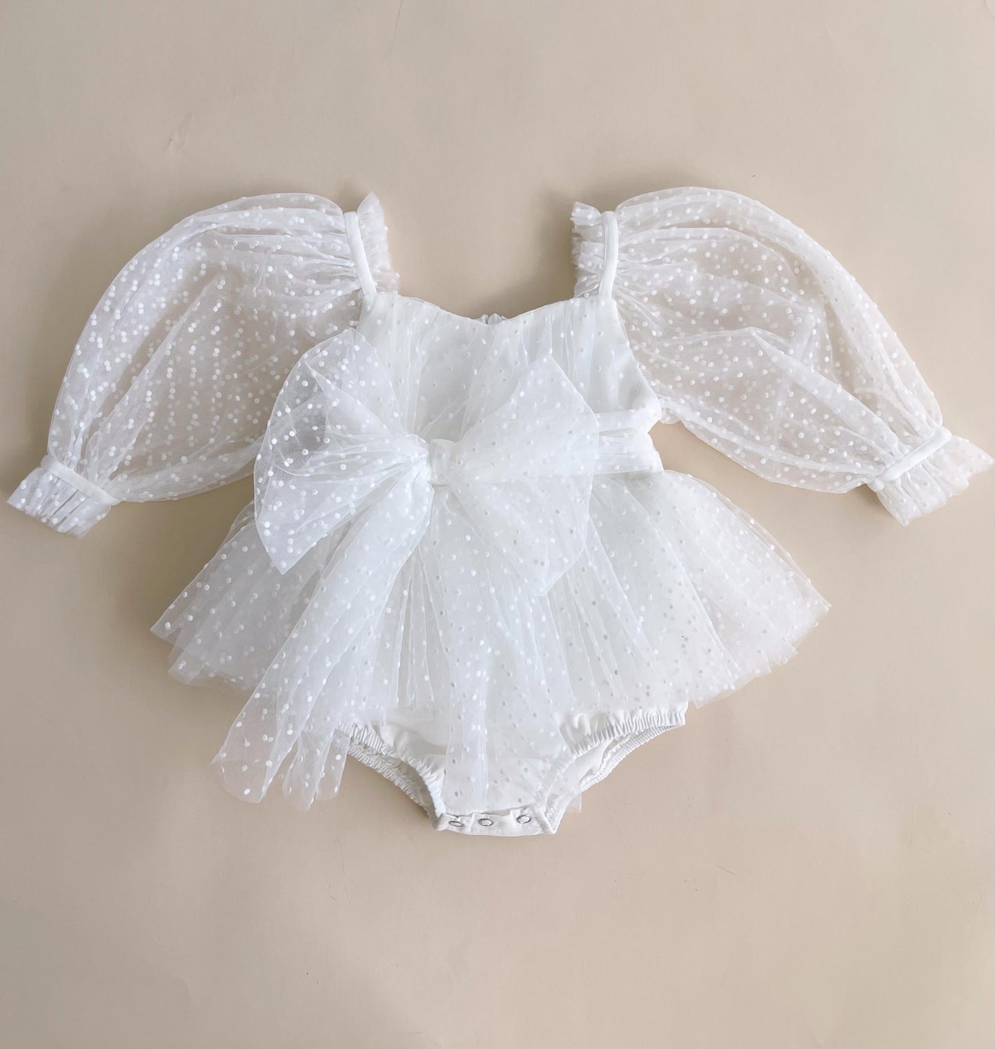 Swiss Dot Bloom White Baby Girl Tulle Romper