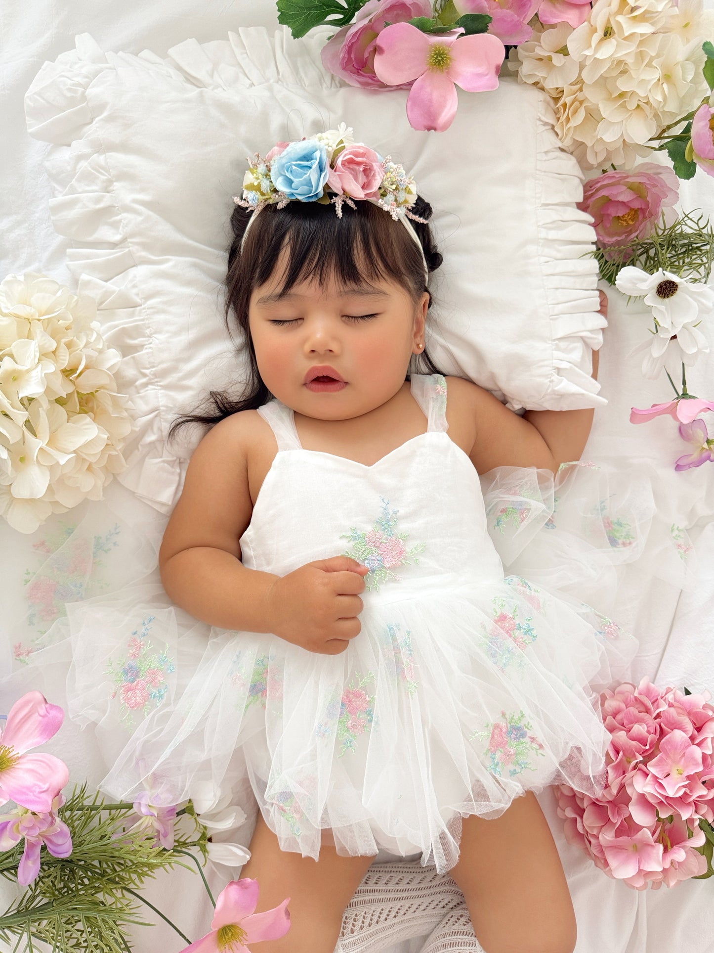 Aletta White Embroidered Baby Girl Tulle Party Romper