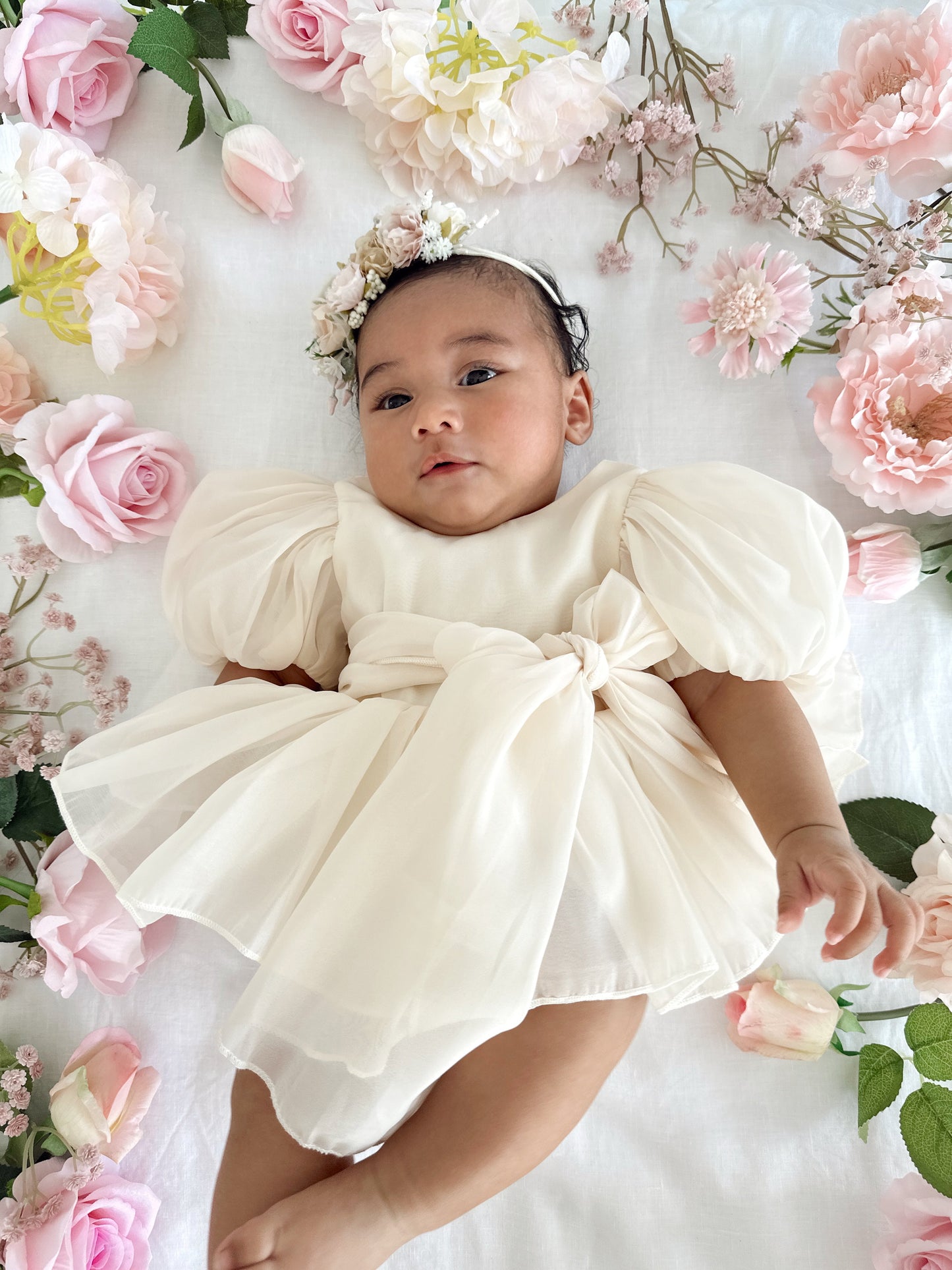 Clementine Matte Cream Organza Baby Girl Romper