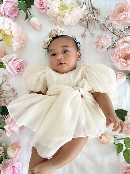 Clementine Matte Cream Organza Baby Girl Romper
