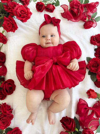 Dolly Ruby Red Organza Baby Girl Party Romper