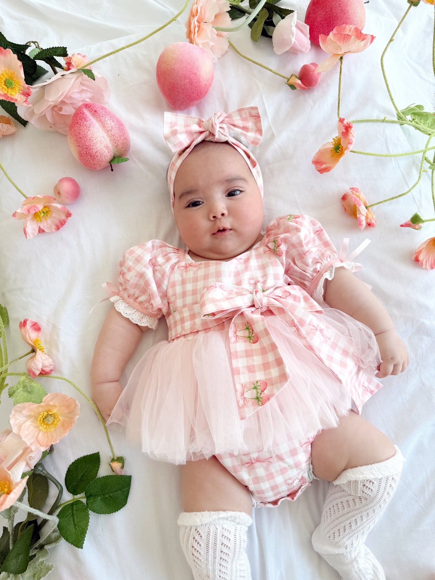 Berry Bliss Pink Gingham Baby Girl Tulle Party Romper