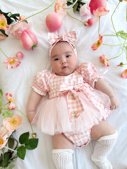 Berry Bliss Pink Gingham Baby Girl Tulle Party Romper