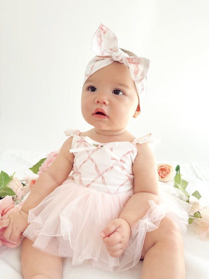 Rosette Pink Bow Baby Girl Tulle Party Romper