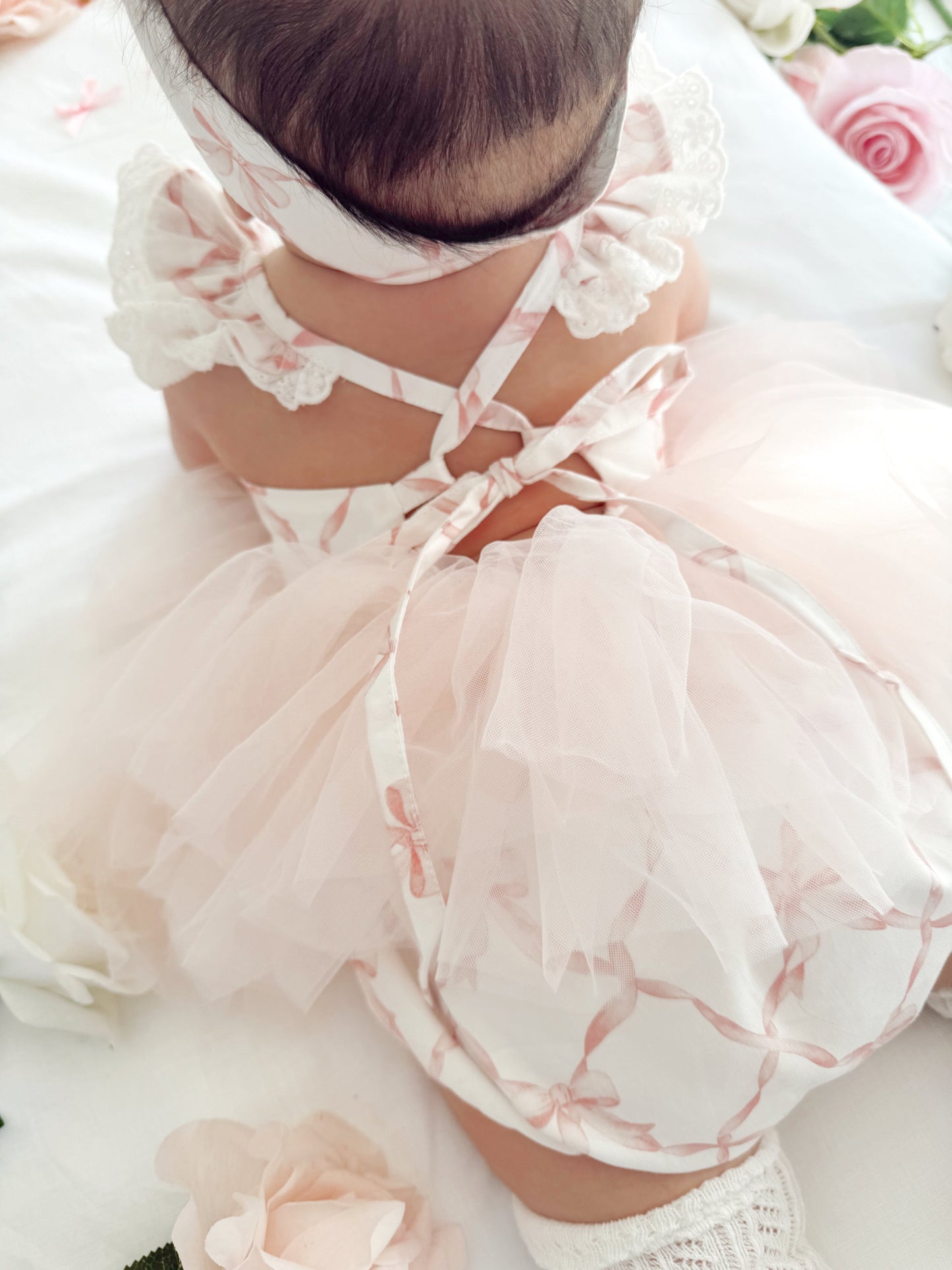 Rosette Pink Bow Baby Girl Tulle Party Romper