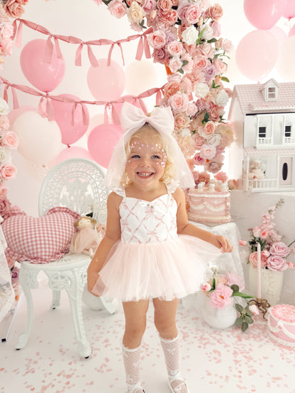 Rosette Pink Bow Baby Girl Tulle Party Romper