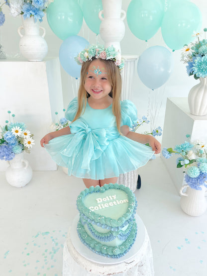 Dolly Turquoise Sky Organza Baby Girl Blue Party Romper