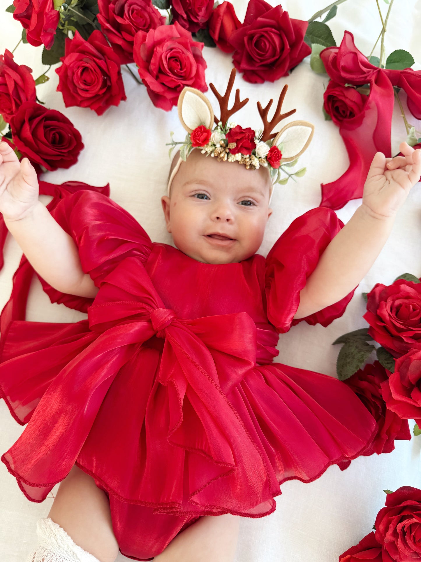 Dolly Ruby Red Organza Baby Girl Party Romper