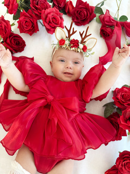 Dolly Ruby Red Organza Baby Girl Party Romper