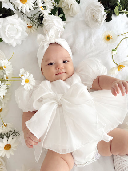 Dolly White Organza Baby Girl Party Romper