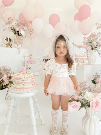 Odessa Flower Perfect Pink Floral Baby Girl Tulle Party Romper