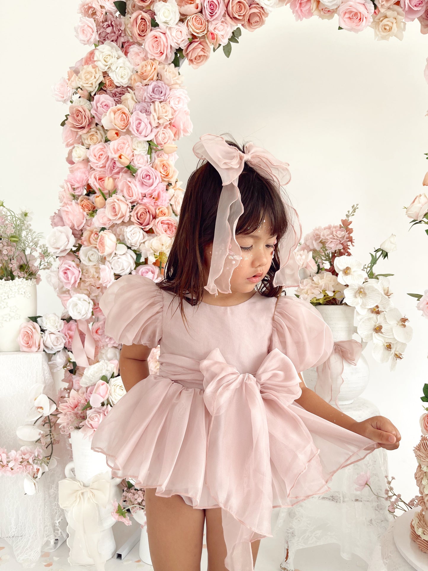 Clementine Matte Blush Rose Pink Organza Baby Girl Romper