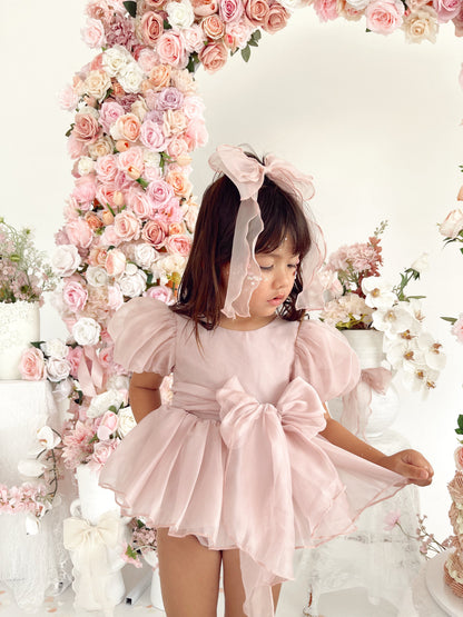 Clementine Matte Blush Rose Pink Organza Baby Girl Romper