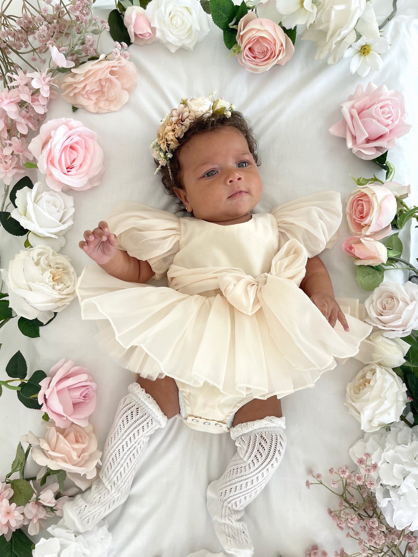 Clementine Matte Cream Organza Baby Girl Romper