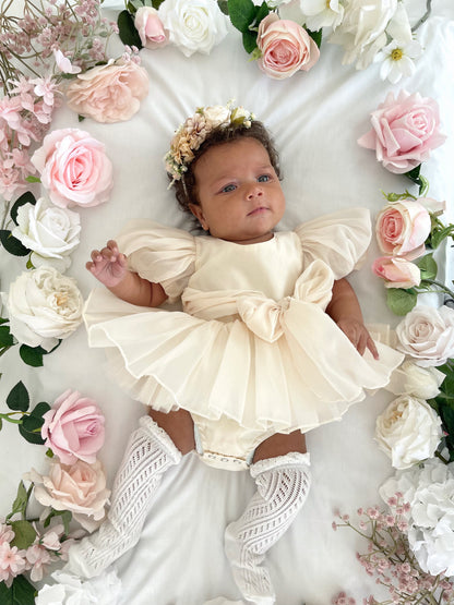 Clementine Matte Cream Organza Baby Girl Romper