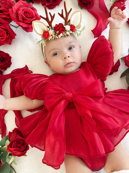 Dolly Ruby Red Organza Baby Girl Party Romper