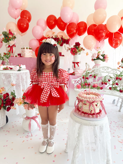 Cherry Lane Red Gingham Baby Girl Tulle Party Romper