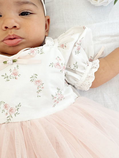 Odessa Flower Perfect Pink Floral Baby Girl Tulle Party Romper