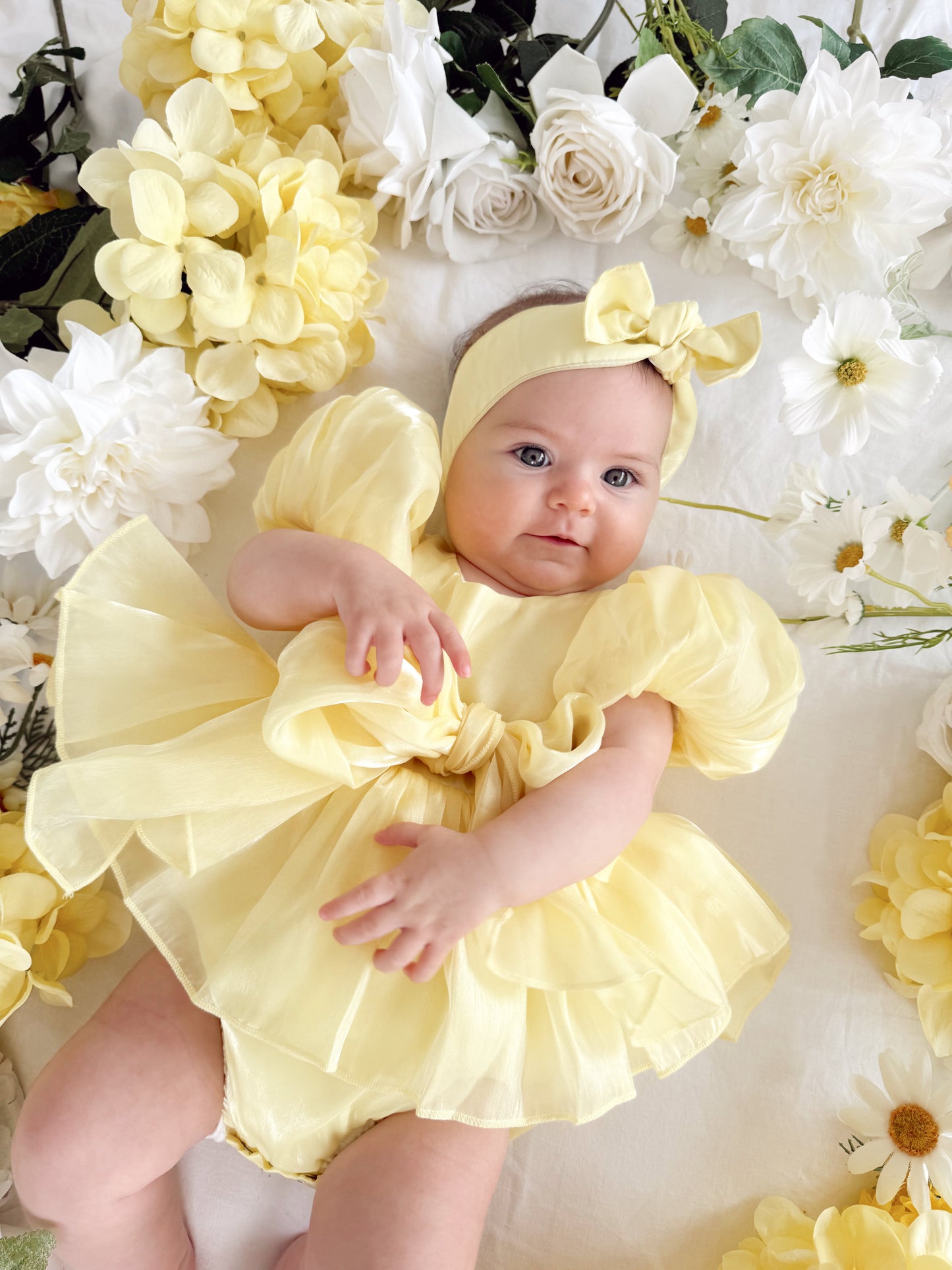 Scarlette Rose Canary Lemon Organza Baby Girl Party Romper