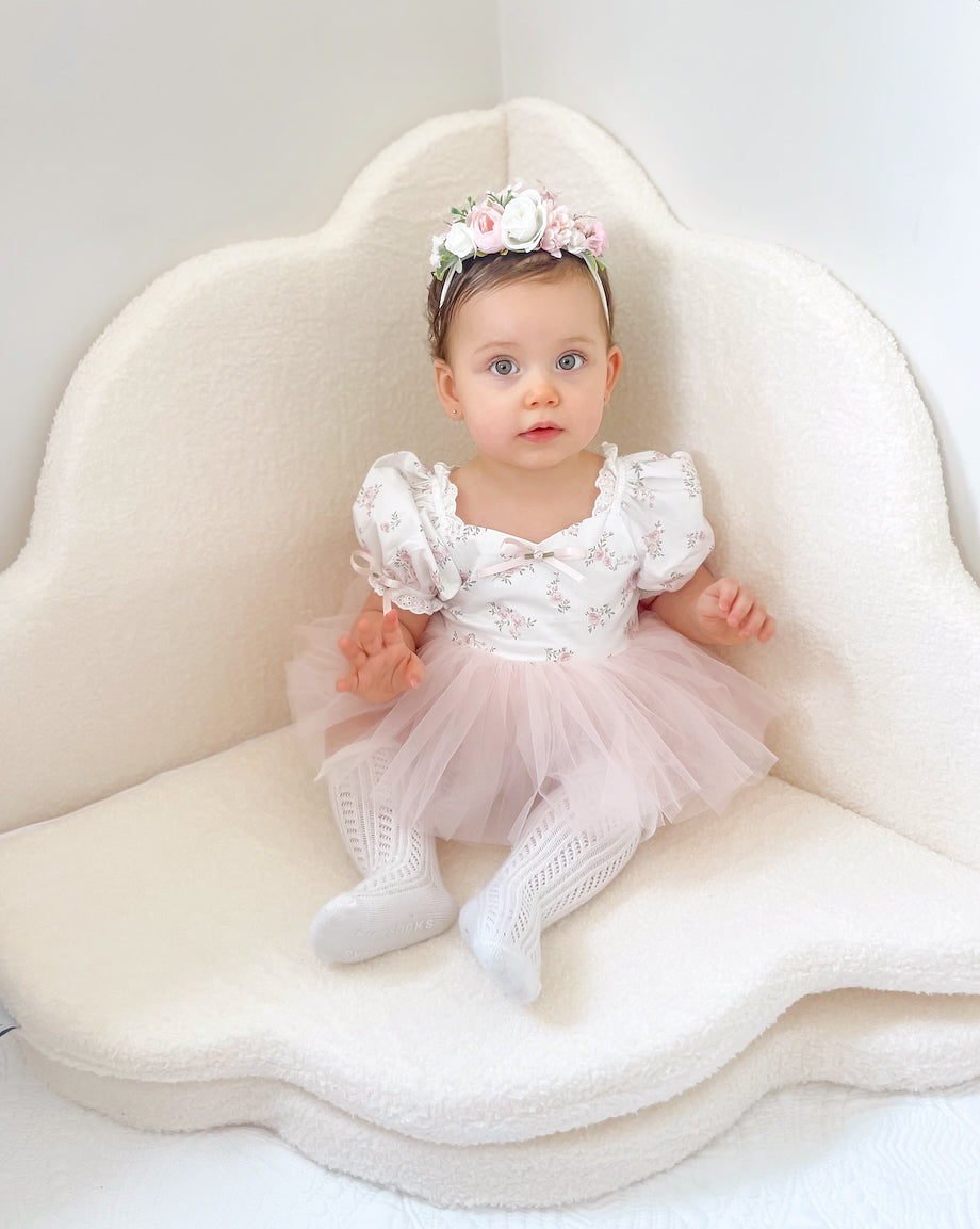 Odessa Flower Perfect Pink Floral Baby Girl Tulle Party Romper