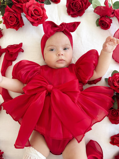 Dolly Ruby Red Organza Baby Girl Party Romper
