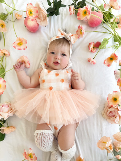 Peach Sorbet Gingham Baby Girl Tulle Party Romper
