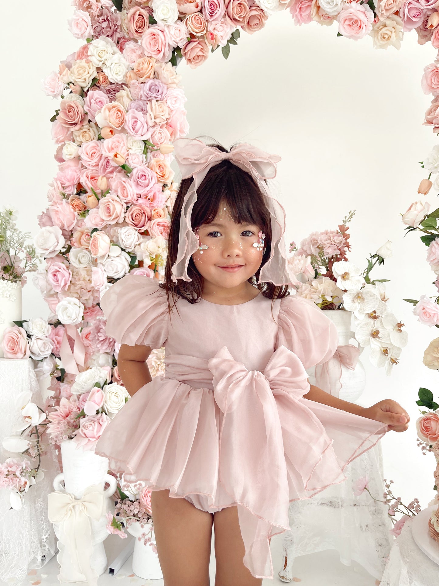 Clementine Matte Blush Rose Pink Organza Baby Girl Romper