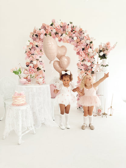 Belle Bow Perfect Pink Embroidered Baby Girl Tulle Party Romper