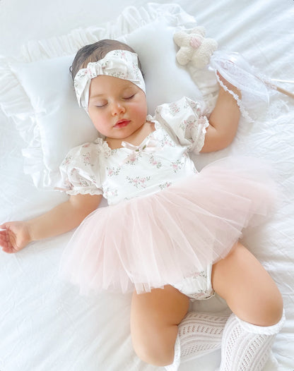 Odessa Flower Perfect Pink Floral Baby Girl Tulle Party Romper