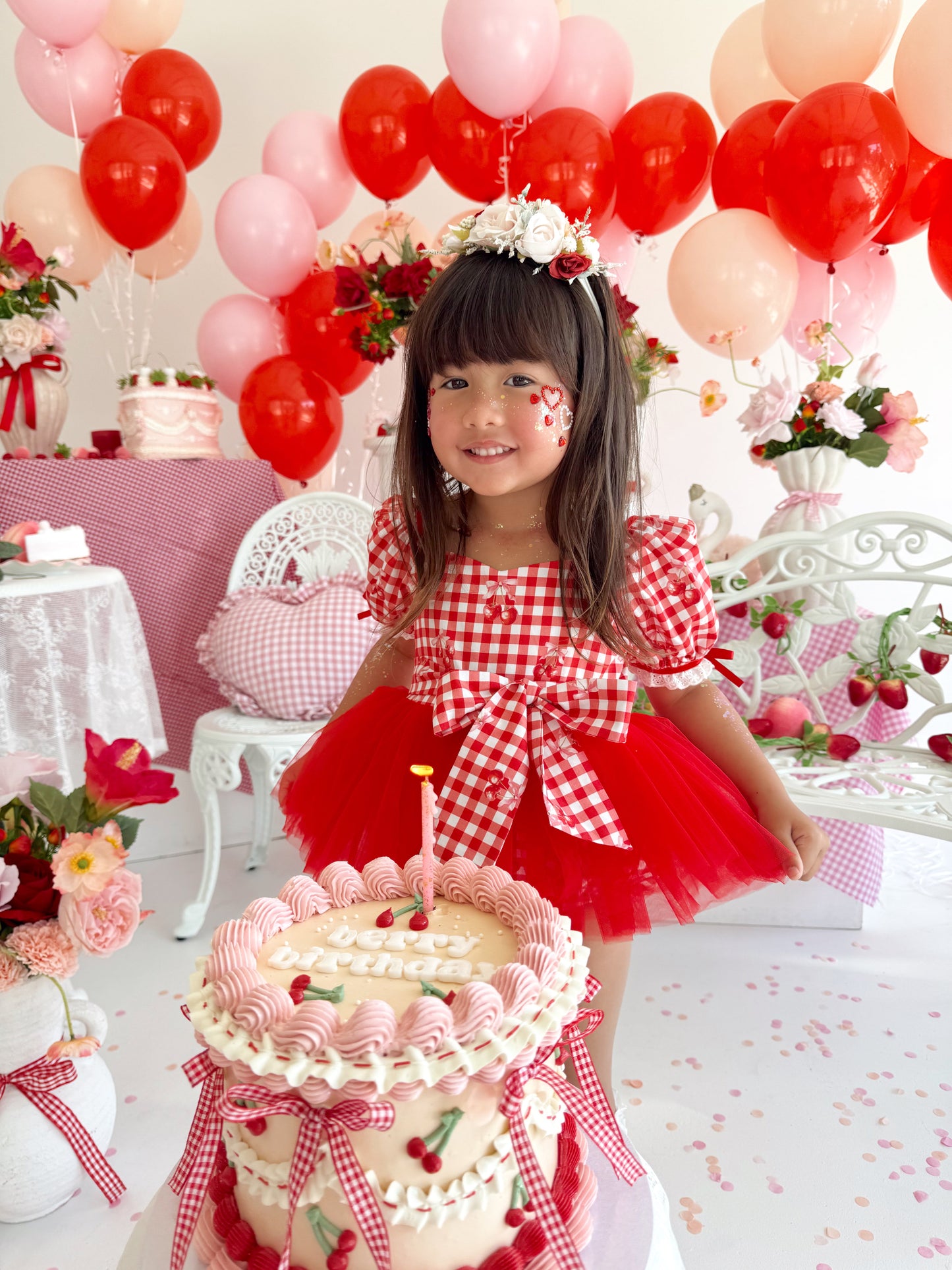Cherry Lane Red Gingham Baby Girl Tulle Party Romper