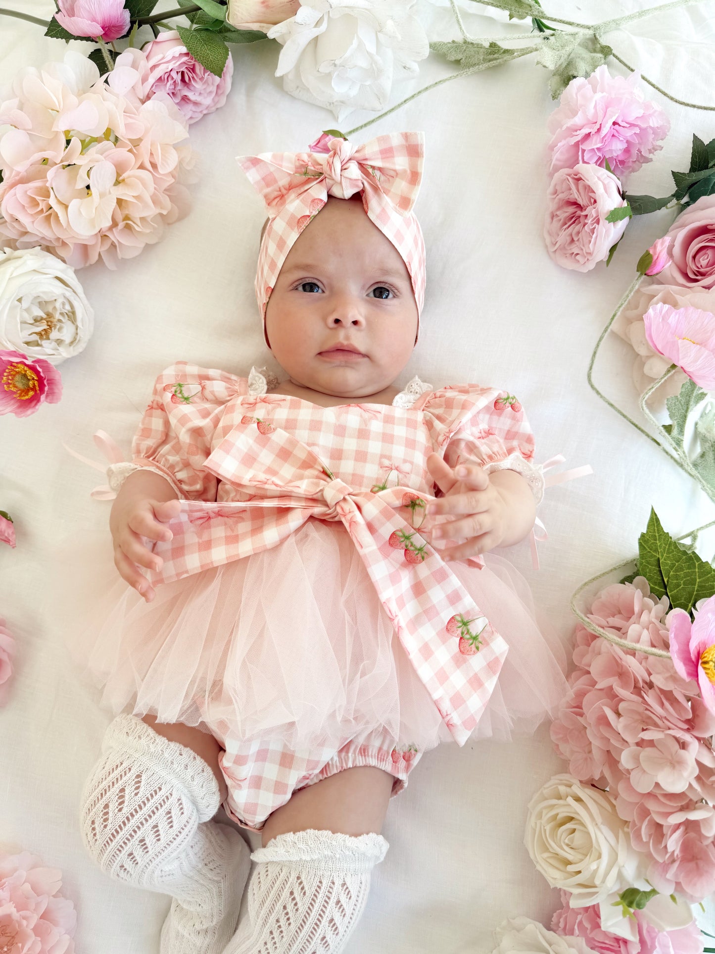 Berry Bliss Pink Gingham Baby Girl Tulle Party Romper