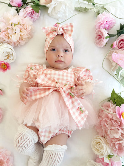 Berry Bliss Pink Gingham Baby Girl Tulle Party Romper