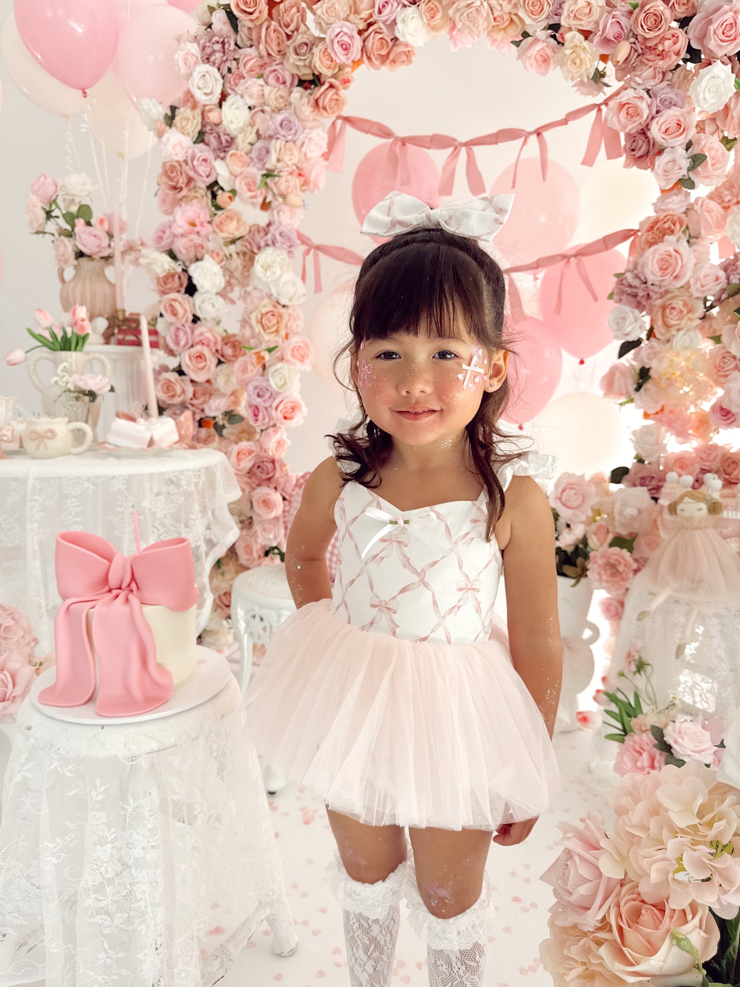 Rosette Pink Bow Baby Girl Tulle Party Romper