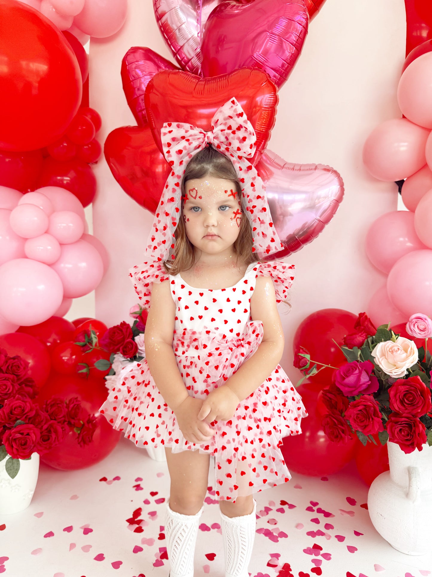Valentina White Heart Baby Girl Tulle Party Romper